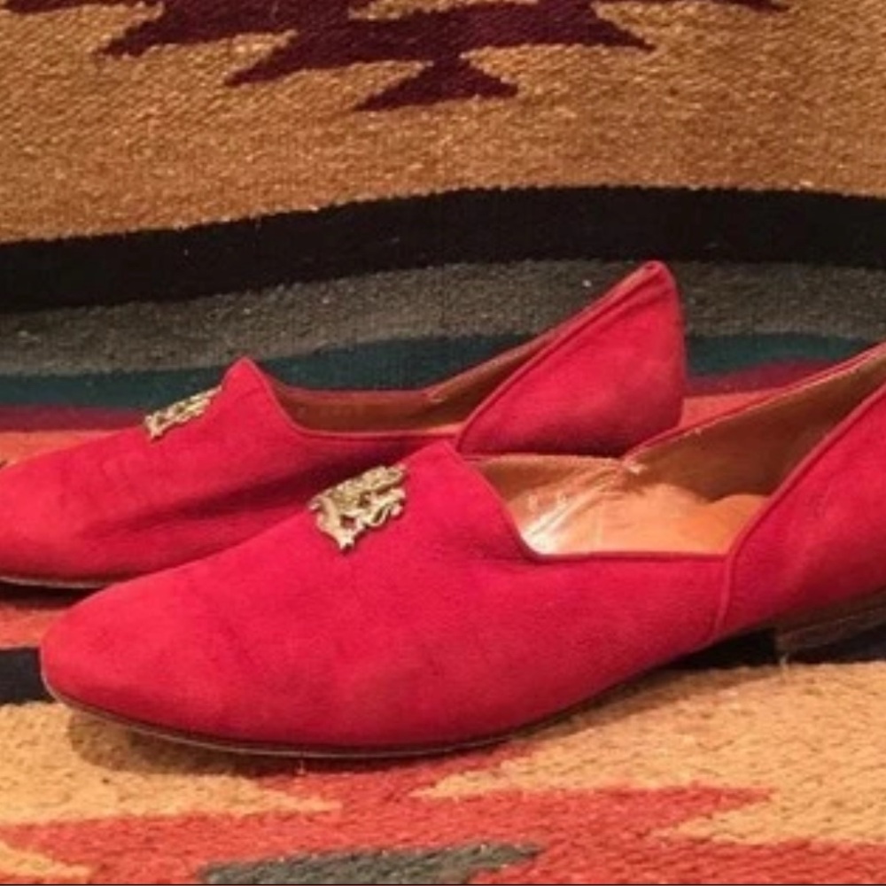 RALPH LAUREN Collection Red Suede Tuxedo Flat Classic Lion Crest 8.5M Italy Rare - Picture 6 of 11